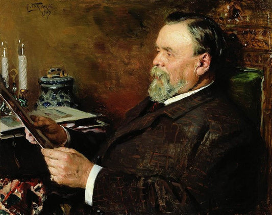 Portrait of Art Collector Ivan Tsvetkov, vintage artwork by Vladimir Yegorovich Makovsky, 12x8" (A4) Poster
