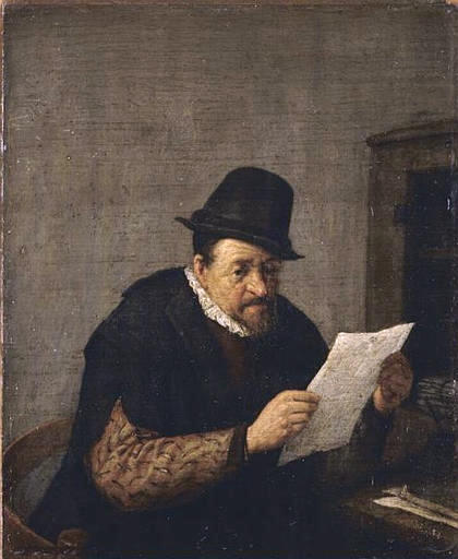 A Man Reading a Paper, vintage artwork by Adriaen van Ostade, 12x8" (A4) Poster
