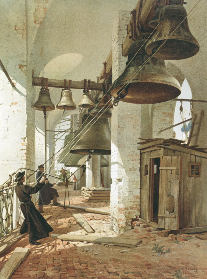 Ringing Bells, vintage artwork by Mikhail Villie, 12x8" (A4) Poster