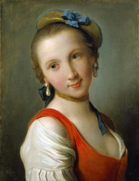 A Girl in a Red Dress, vintage artwork by Pietro Antonio Rotari, 12x8" (A4) Poster