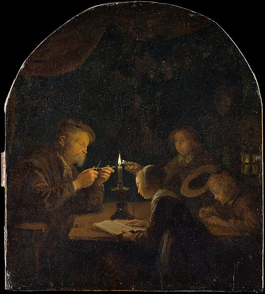 An Evening School, vintage artwork by Gerrit Dou, 12x8" (A4) Poster