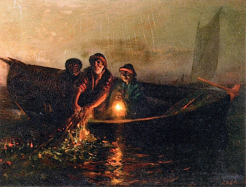 Bringing in the Nets, vintage artwork by Lemuel D. Eldred, 12x8" (A4) Poster