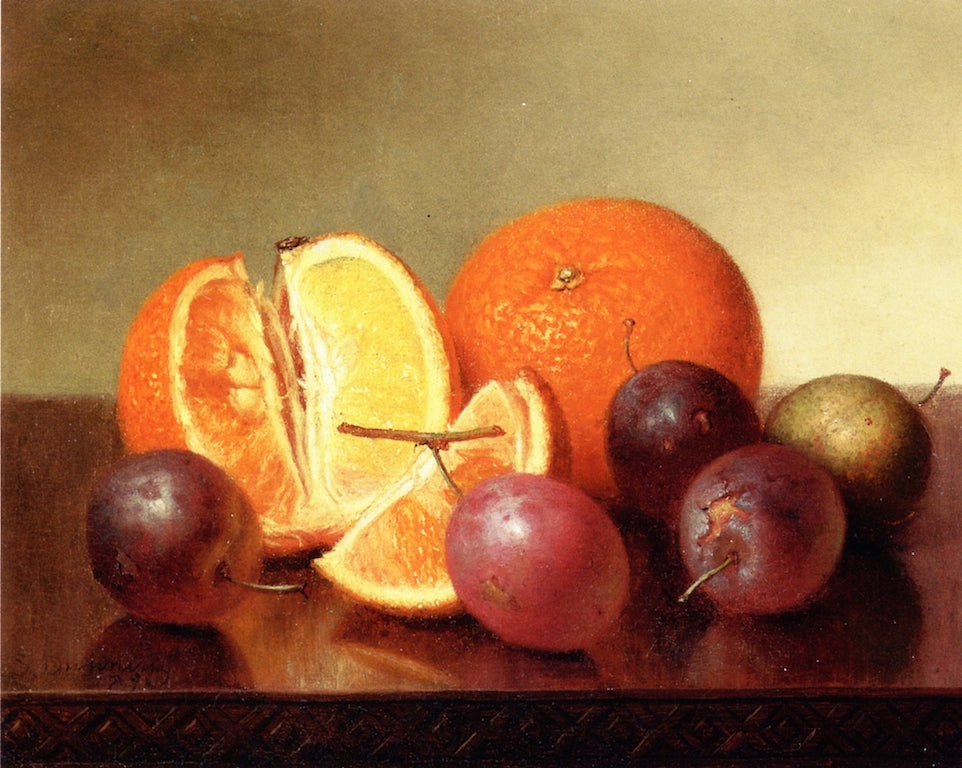 Still Life: Oranges and Plums, vintage artwork by Robert Spear Dunning, 12x8" (A4) Poster