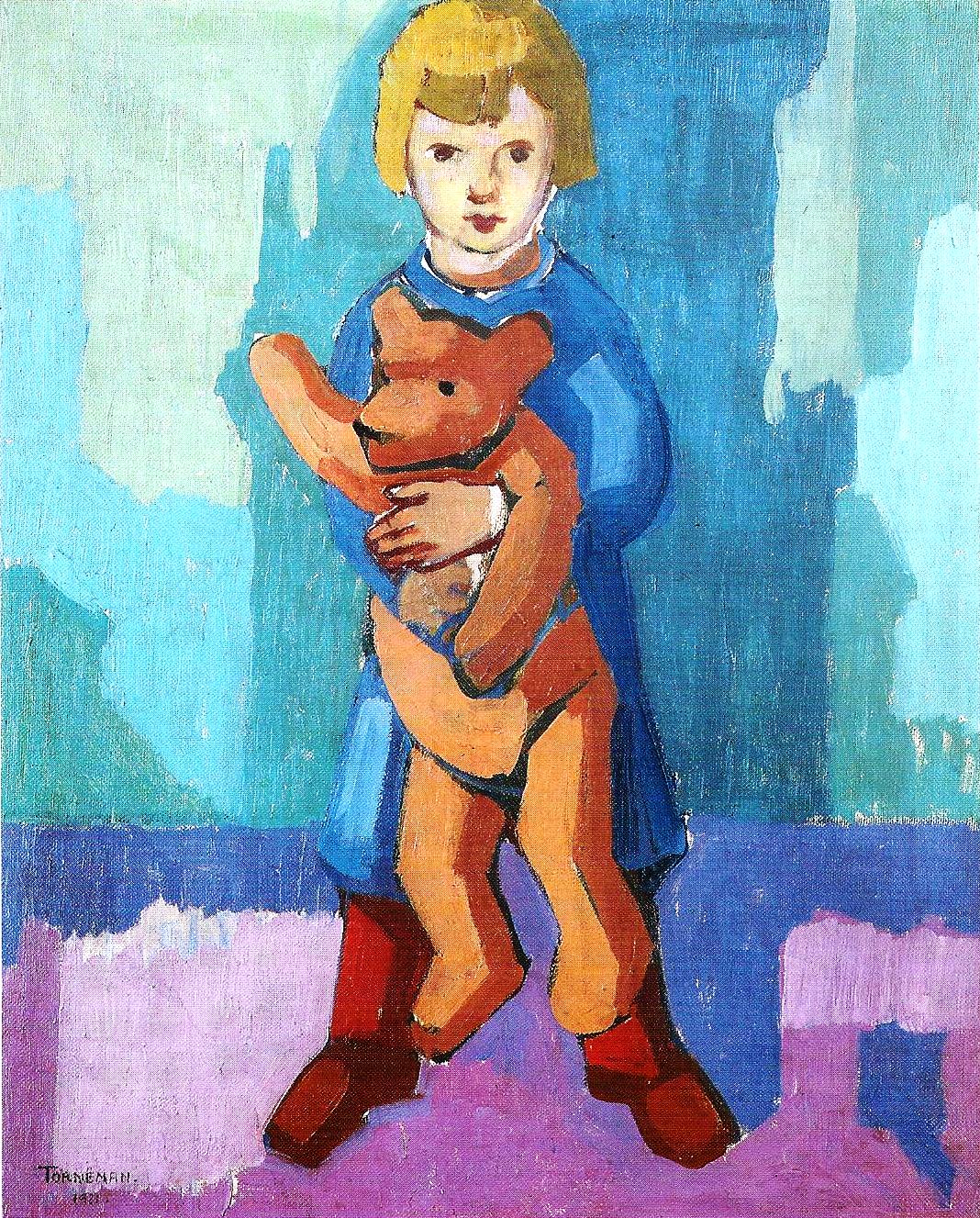Algot with Teddy Bear, vintage artwork by Axel Torneman, 12x8" (A4) Poster