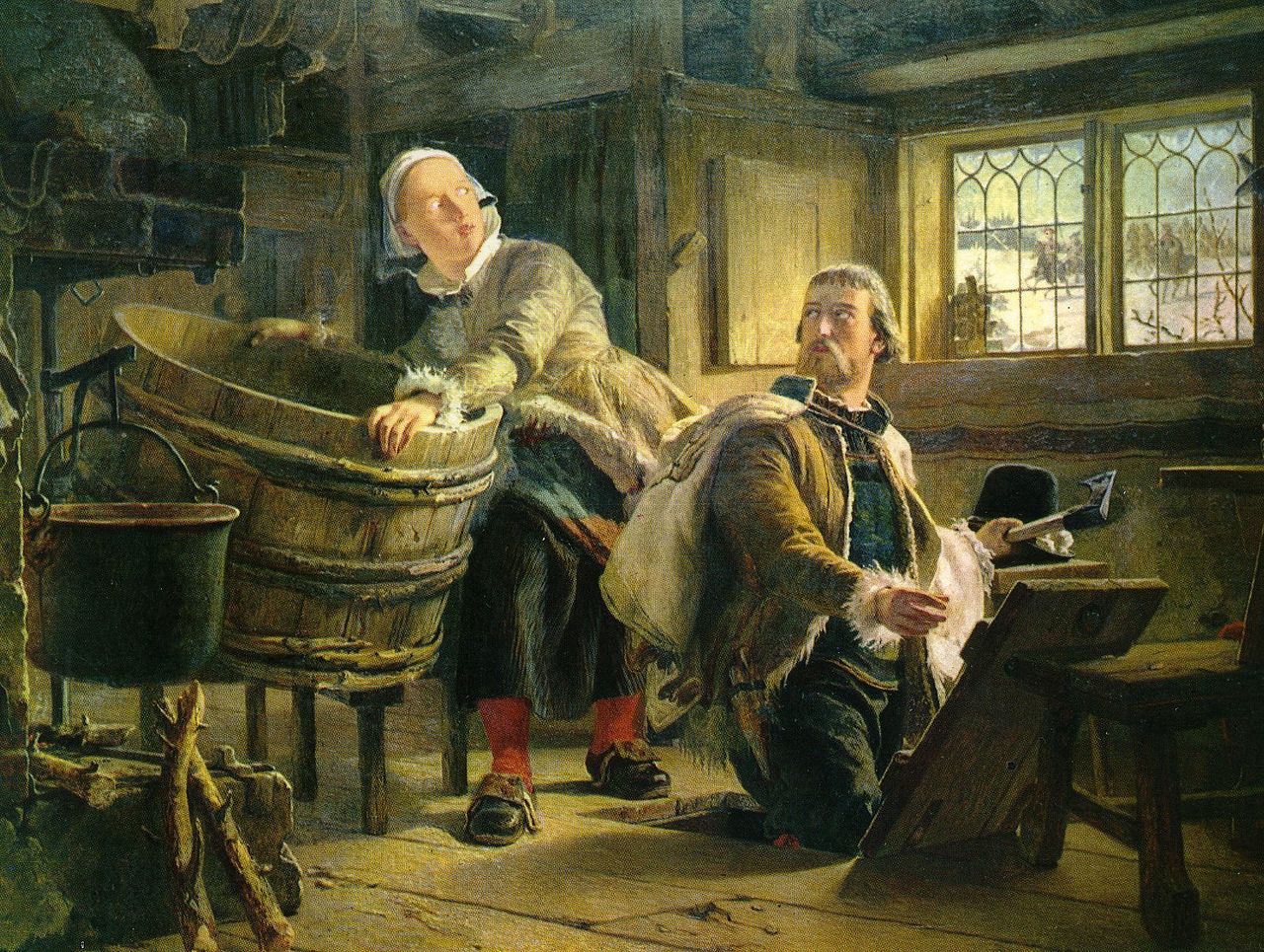 Gustaf Vasa and Tomt-Margit, vintage artwork by Johan Fredrik Hockert, 12x8" (A4) Poster