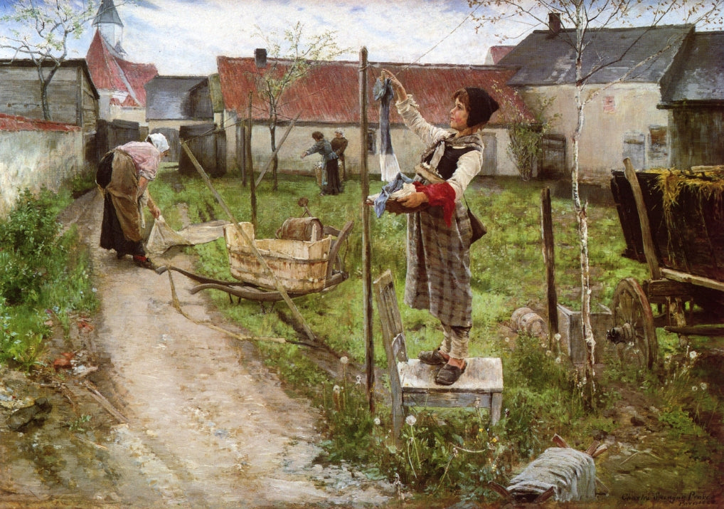 Hanging Laundry, vintage artwork by Charles Sprague Pearce, 12x8" (A4) Poster