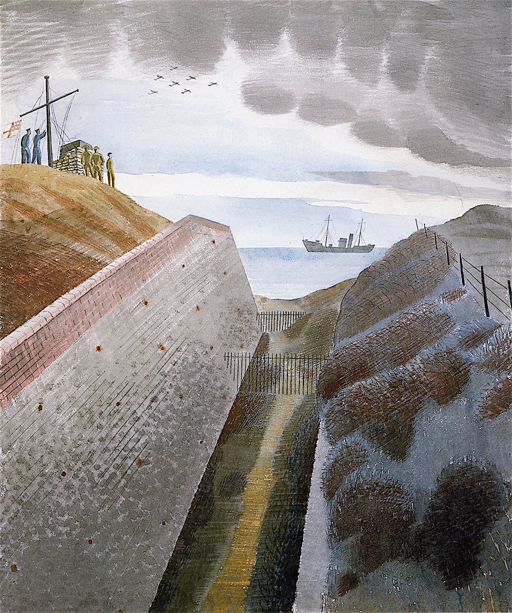 Coastal Defences, vintage artwork by Eric Ravilious, 12x8" (A4) Poster