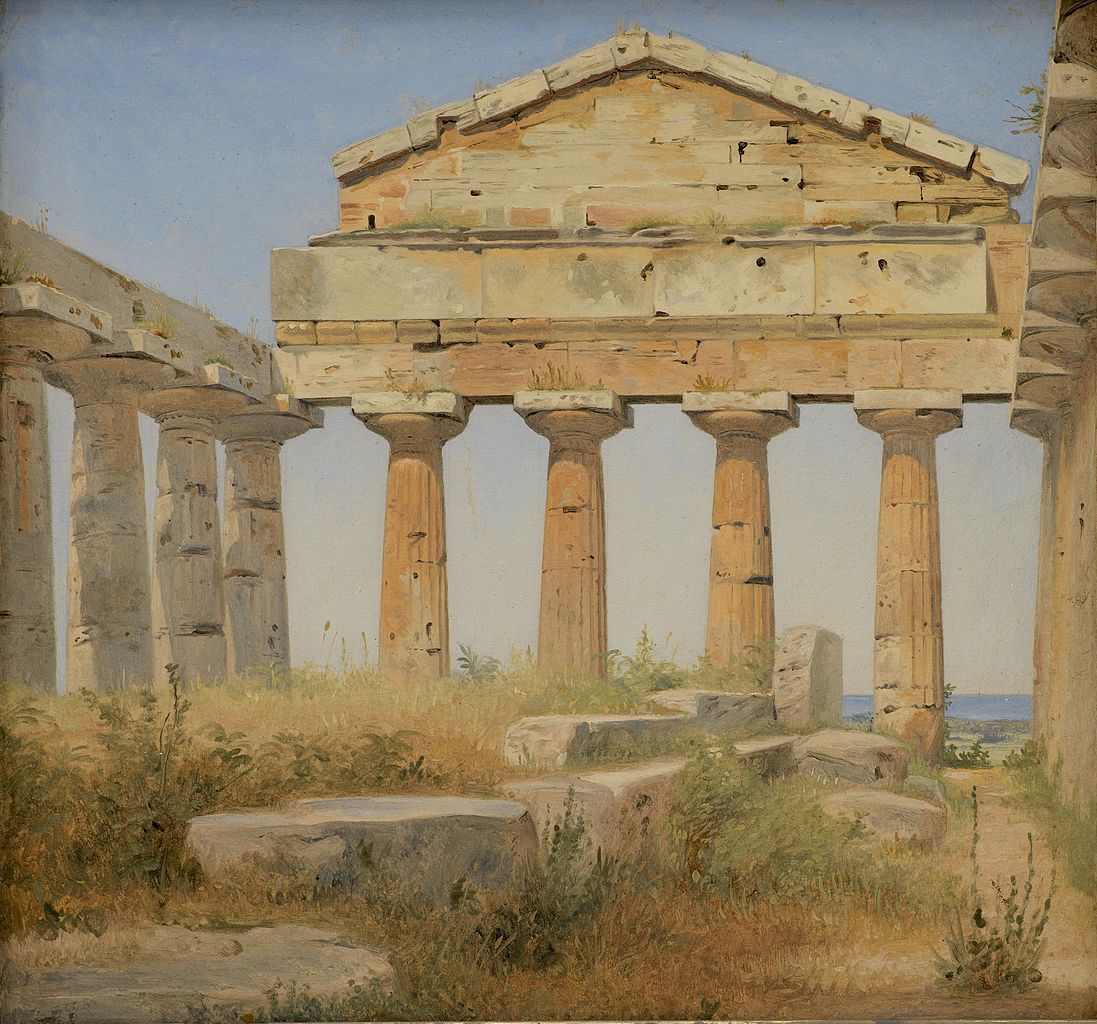 The Temple of Athena at Paestum, vintage artwork by Constantin Hansen, A3 (16x12") Poster Print