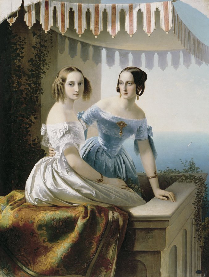 Portrait of Grand Duchesses Maria and Olga, vintage artwork by Karl von Neff, A3 (16x12