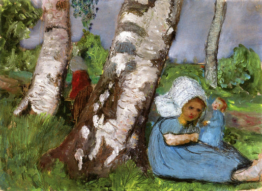 with Doll Sitting on a Birch Trunk by Paula Modersohn-Becker,16x12(A3) Poster