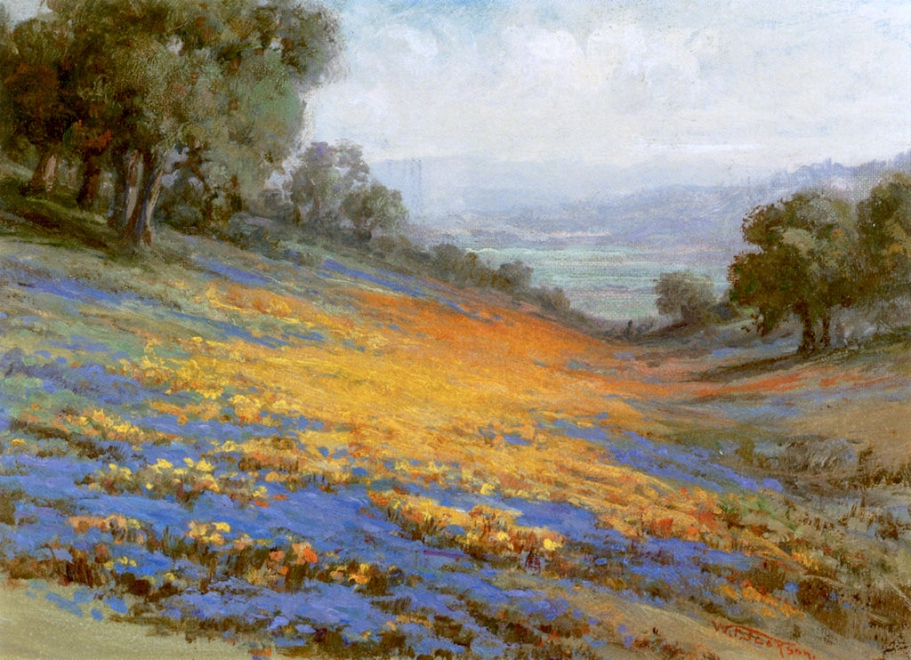 Valley of Poppies and Lupine along the Coast, vintage artwork by William Franklin Jackson, 12x8" (A4) Poster