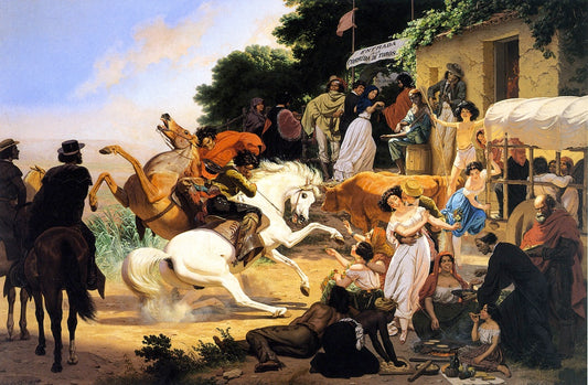 La Plaza de Toros: Sunday Morning in Monterey, vintage artwork by Charles Christian Nahl, A3 (16x12") Poster Print