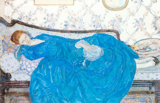 The Blue Gown, vintage artwork by Frederick Carl Frieseke, 12x8" (A4) Poster