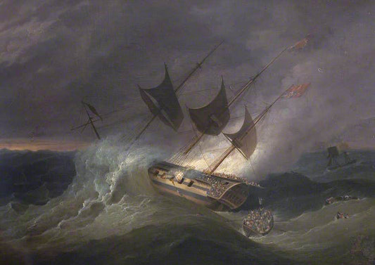 Burning of 'Kent' in 1825, vintage artwork by William Daniell, 12x8" (A4) Poster