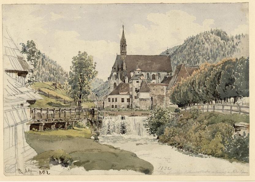 Die Karthause Gaming, vintage artwork by Rudolf von Alt, A3 (16x12") Poster Print