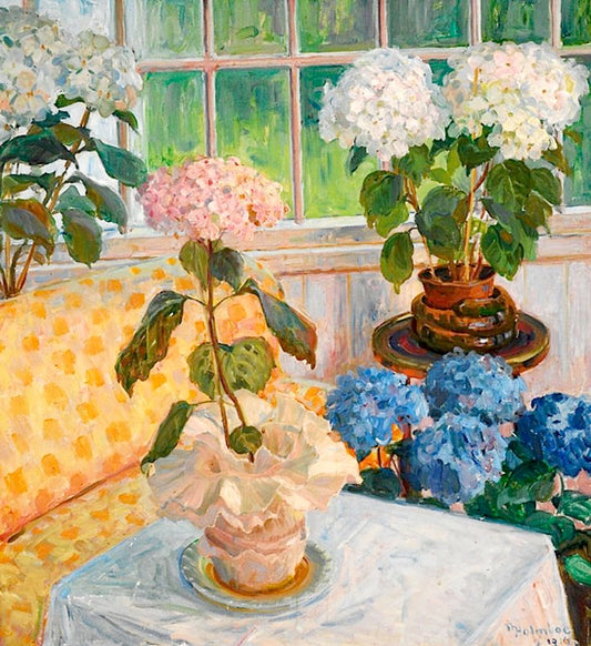 Garden with Hydrangeas in Pots by Thorolf Holmboe,A3(16x12")Poster