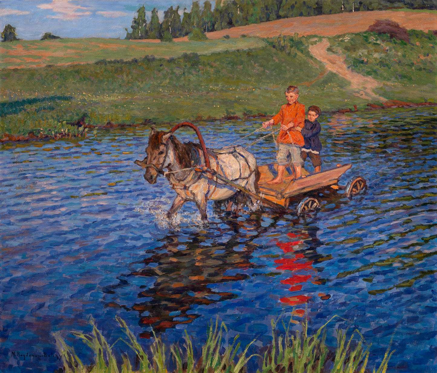 Crossing the River by Nikolai Petrovich Bogdanov-Belsky,A3(16x12")Poster