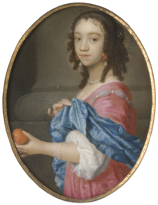 Portrait of a Young Woman Holding an Orange, vintage artwork by Isaack Luttichuys, 12x8" (A4) Poster