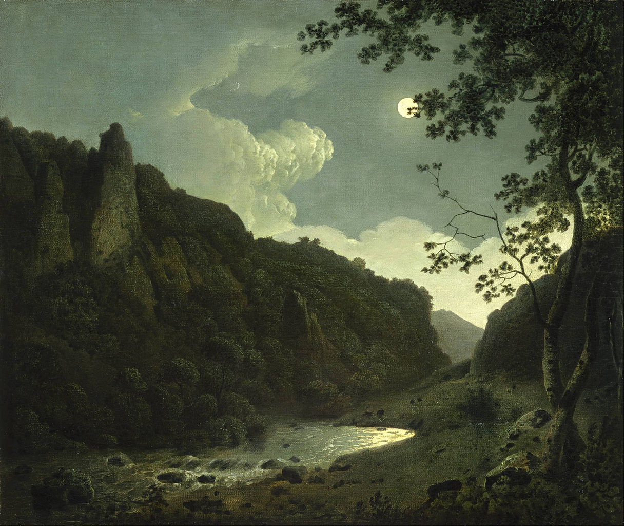 Dovedale by  Moonlight, vintage artwork by Joseph Wright of Derby , 12x8" (A4) Poster