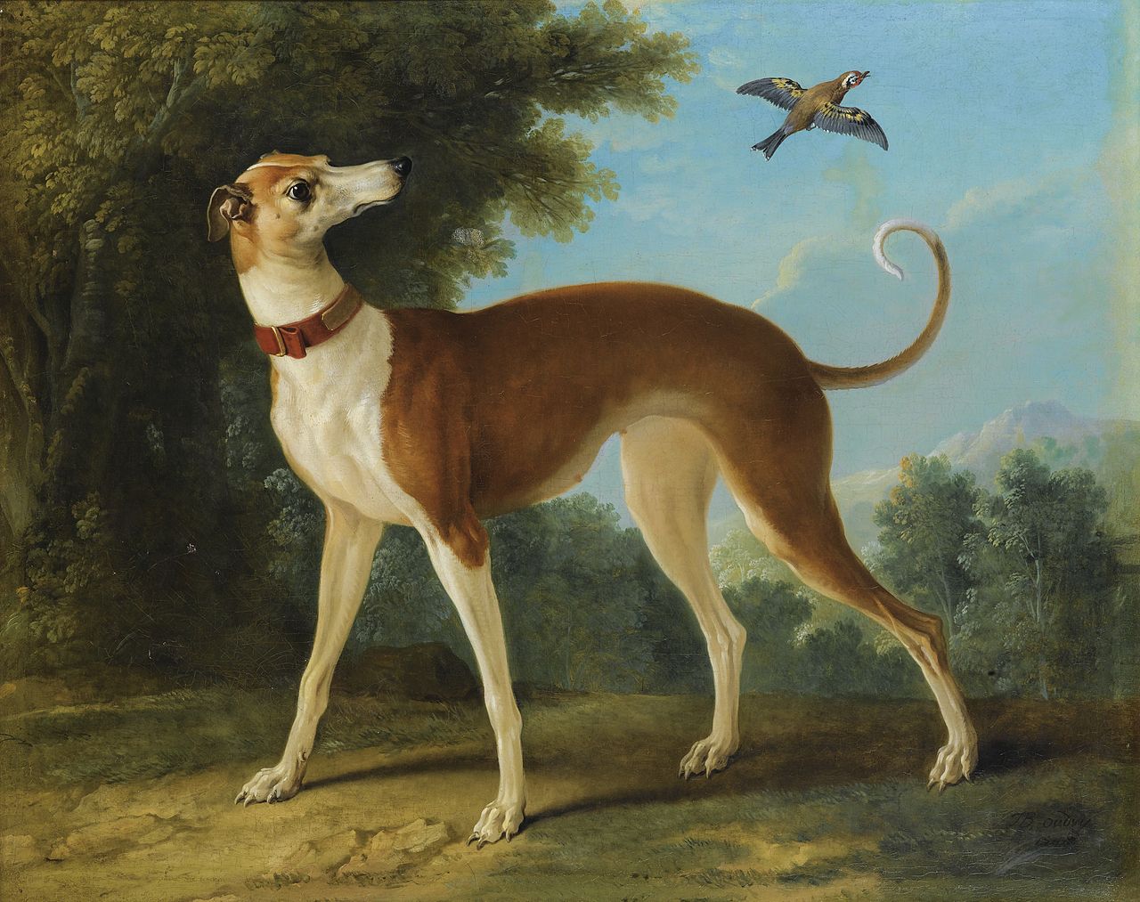 Greyhound in a landscape, vintage artwork by Jean-Baptiste Oudry, 12x8" (A4) Poster