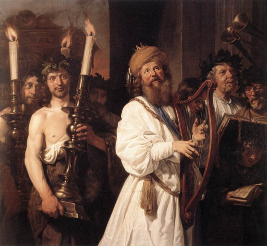 David Playing the Harp, vintage artwork by Jan de Bray, 12x8" (A4) Poster