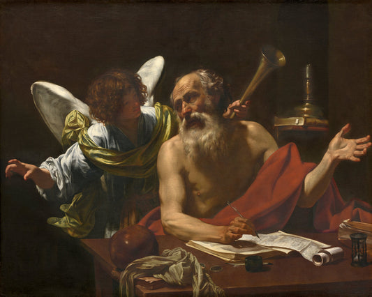 Saint Jerome and the Angel, vintage artwork by Simon Vouet, 12x8" (A4) Poster