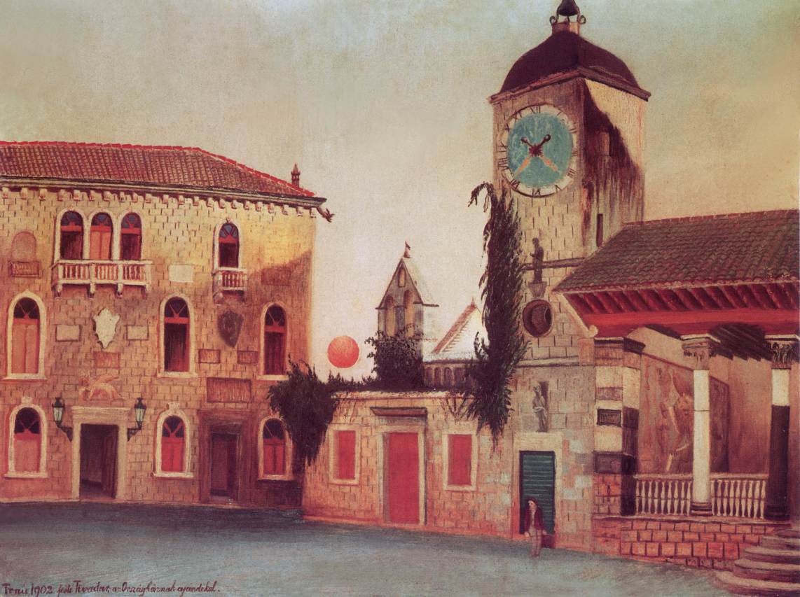 Sun Looking back at Trogir, vintage artwork by Tivadar Csontvary Kosztka, 12x8" (A4) Poster