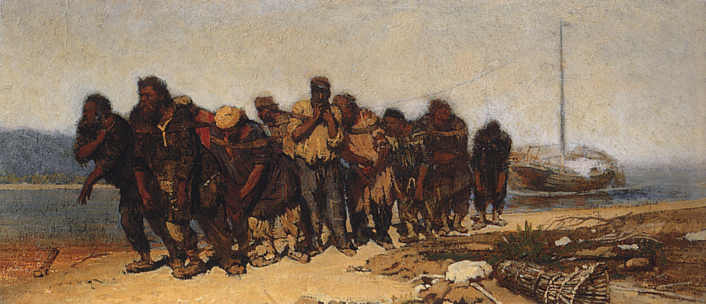 Barge Haulers on the Volga (study), vintage artwork by Ilia Efimovich Repin, 12x8" (A4) Poster