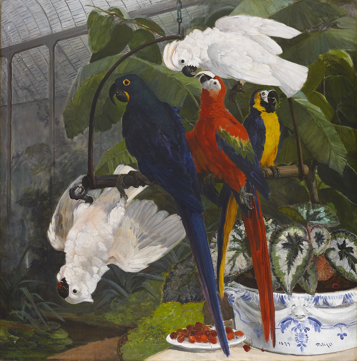 Parrots in the Garden of Plants, vintage artwork by Giuseppe Palizzi, A3 (16x12") Poster Print