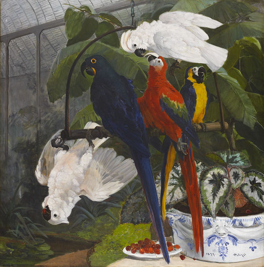 Parrots in the Garden of Plants, vintage artwork by Giuseppe Palizzi, A3 (16x12") Poster Print