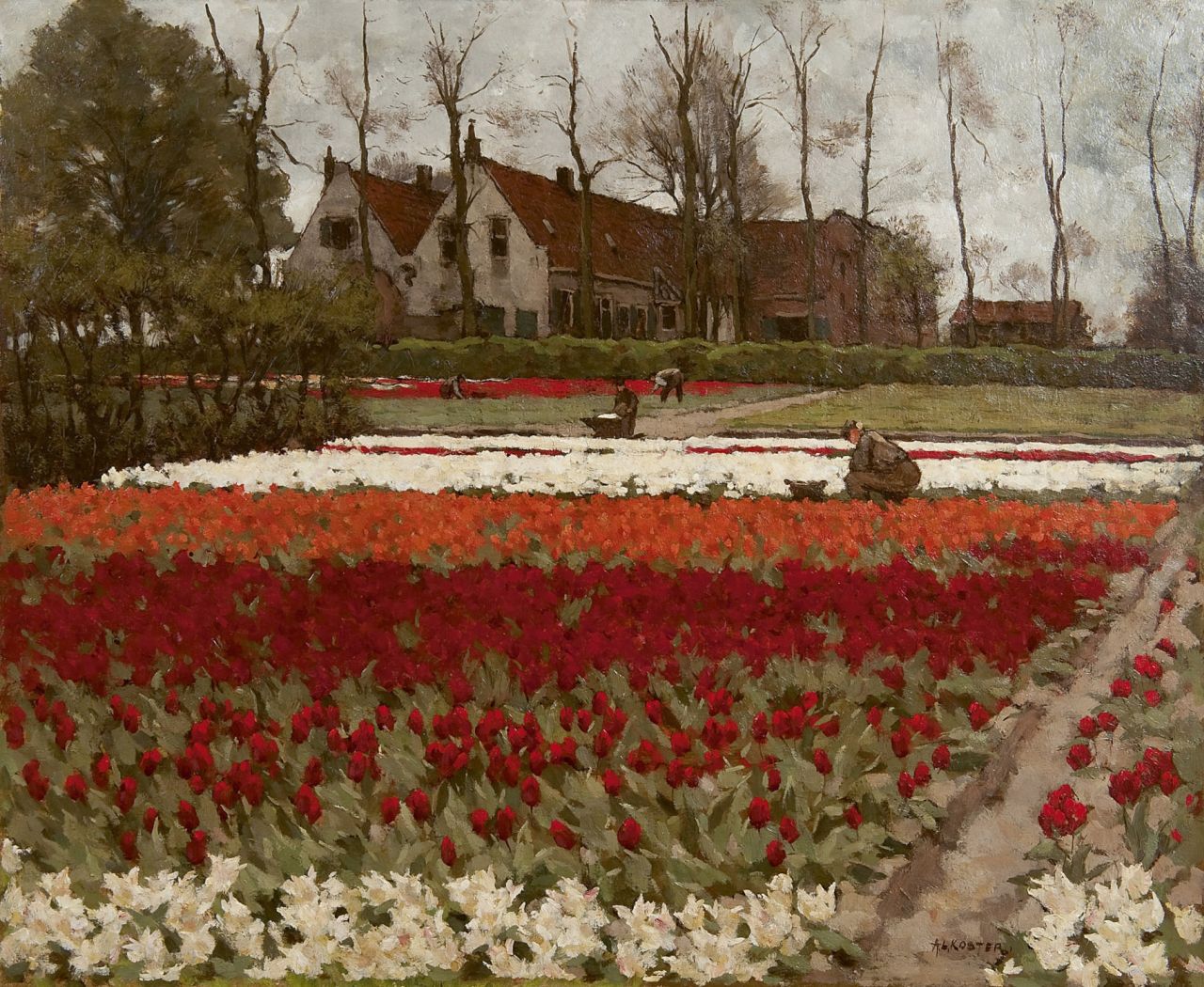 Hyacinths and tulipfields, Overveen, vintage artwork by Antonie Lodewijk Koster, 12x8" (A4) Poster