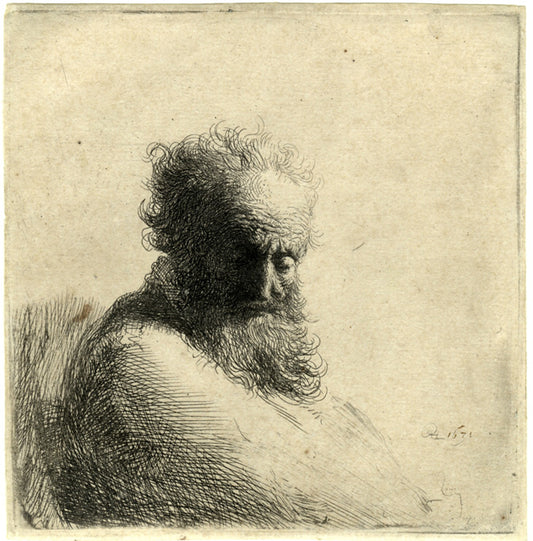 Bust of an Old Bearded Man, vintage artwork by Rembrandt van Rijn, 12x8" (A4) Poster