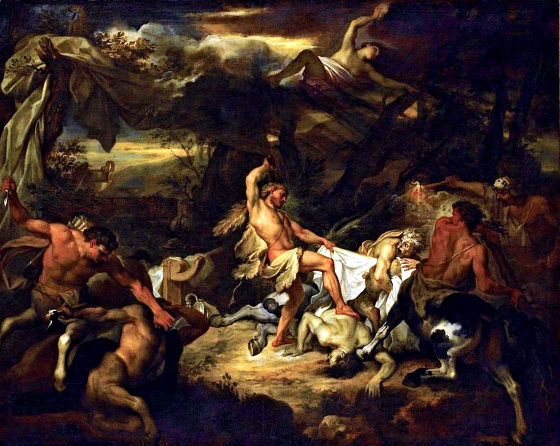 Hercules Fighting the Centaurs, vintage artwork by Bon Boullogne, 12x8" (A4) Poster