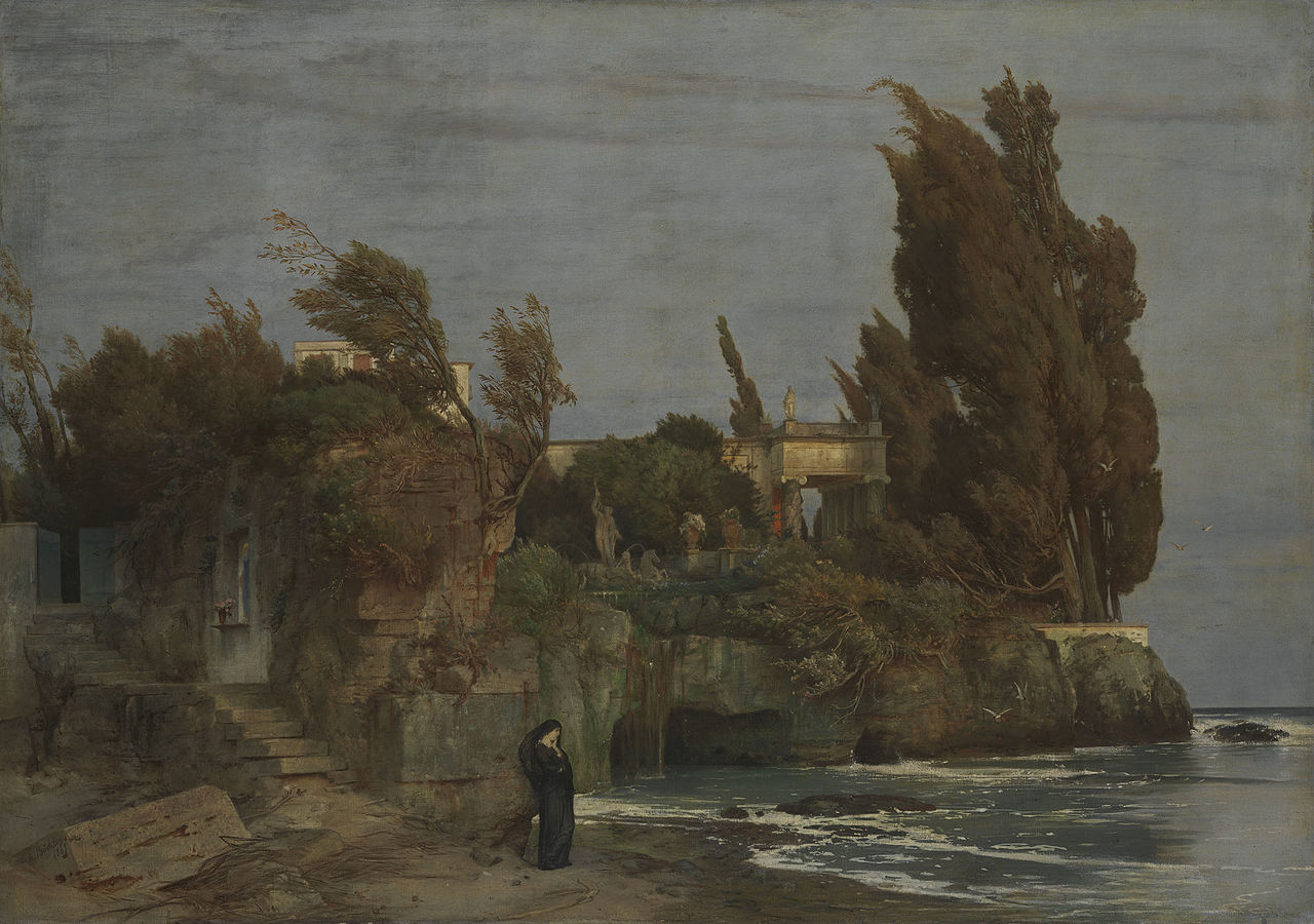 Villa by  the Sea, version II, vintage artwork by Arnold Böcklin, 12x8" (A4) Poster