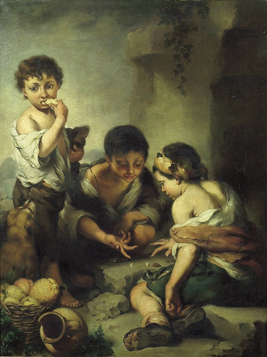 Street Boys Playing Dice, vintage artwork by Sophie Thomesen Werenskiold, 12x8" (A4) Poster