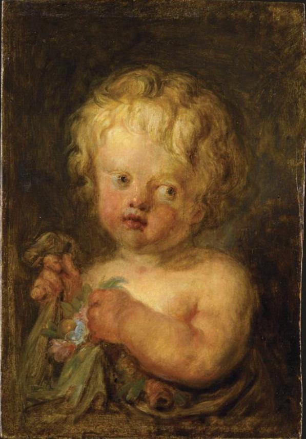 Child with Flowers, vintage artwork by Jean-Honore Fragonard, 12x8" (A4) Poster