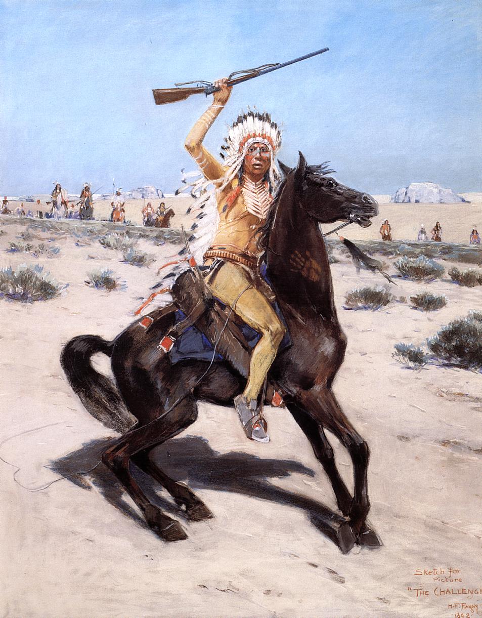 Sketch for 'The Challenge', vintage artwork by Henry F. Farny, 12x8" (A4) Poster