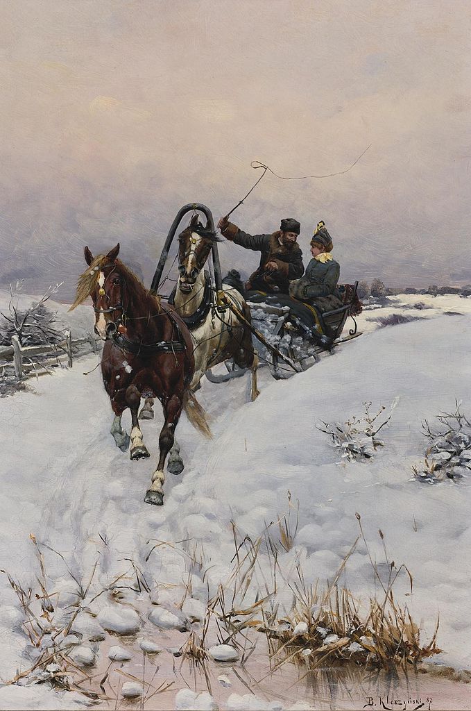 Sleigh ride, vintage artwork by Bohdan Kleczyński, 12x8" (A4) Poster