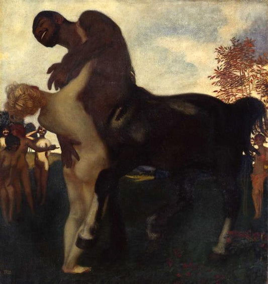 Centaur und Nymphe, vintage artwork by Franz von Stuck, 12x8" (A4) Poster