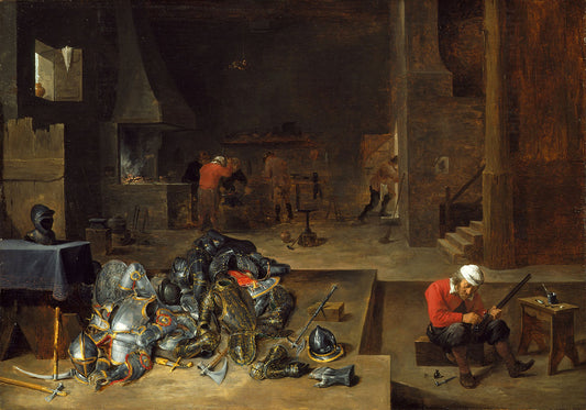 The Armorer's Shop, vintage artwork by David Teniers (II), 12x8" (A4) Poster