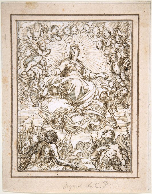Virgin Interceding for Those in Purgatory, vintage artwork by Alonso Cano, 12x8" (A4) Poster