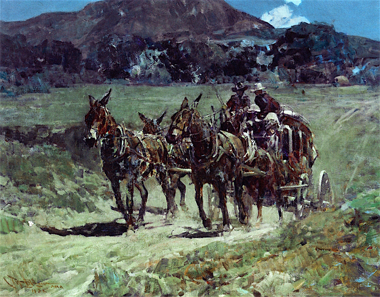 The Sutter Creek Stage, vintage artwork by Frank Tenney Johnson, 12x8" (A4) Poster