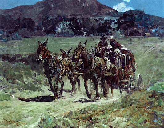 The Sutter Creek Stage, vintage artwork by Frank Tenney Johnson, 12x8" (A4) Poster