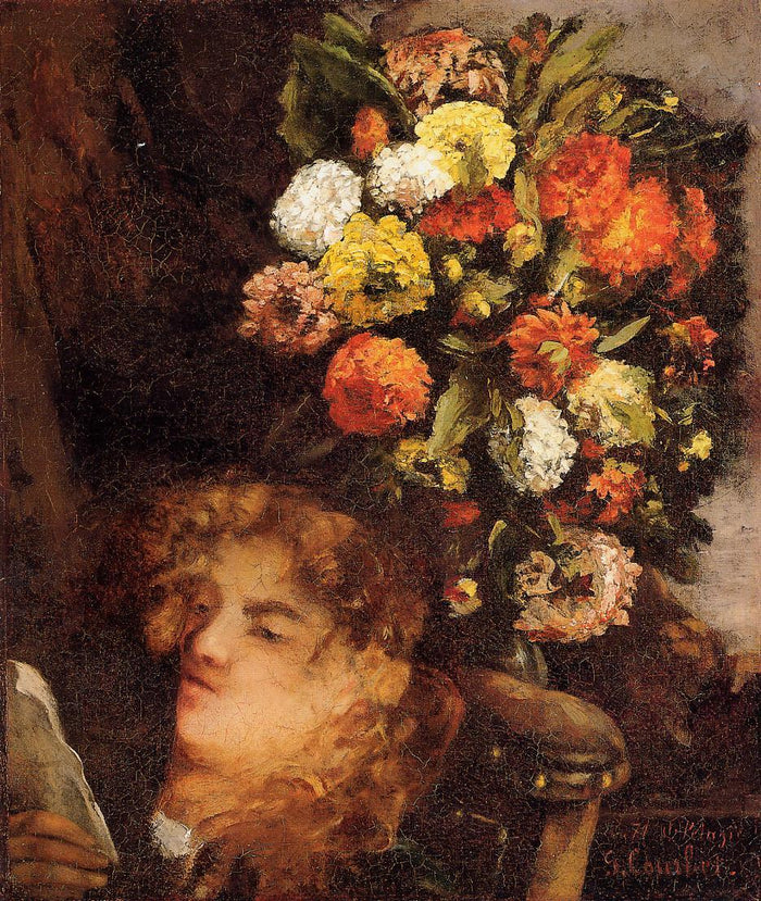 Head of a Woman with Flowers, vintage artwork by Gustave Courbet, A3 (16x12