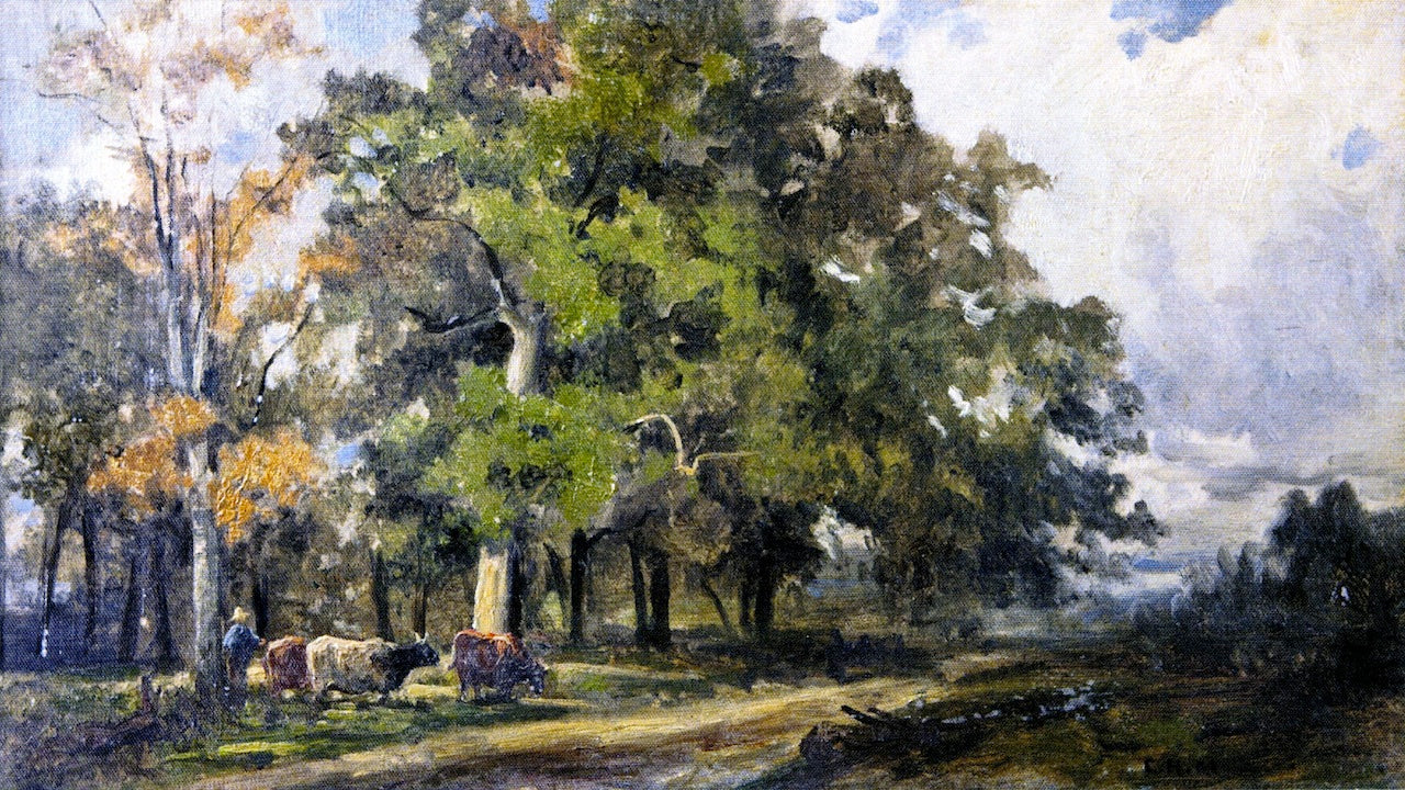 Autumn at Creedmore Oaks, Doughty's Grove, Queens, vintage artwork by Charles Henry Miller, 12x8" (A4) Poster