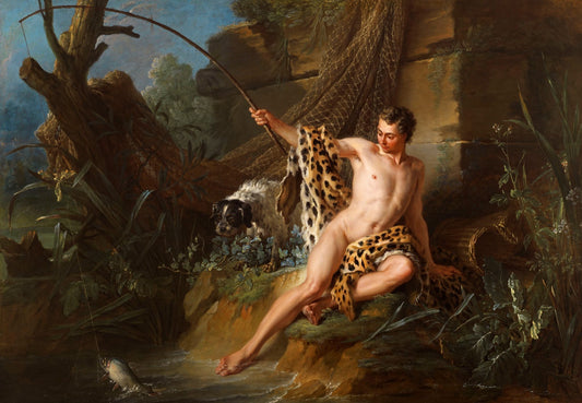The Angler and the Small Fish, vintage artwork by Jean-Baptiste Oudry, 12x8" (A4) Poster