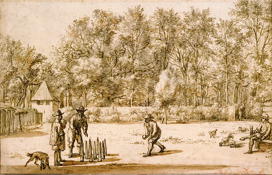 Skittle Players in a Clearing, vintage artwork by Adriaen van de Velde, 12x8" (A4) Poster