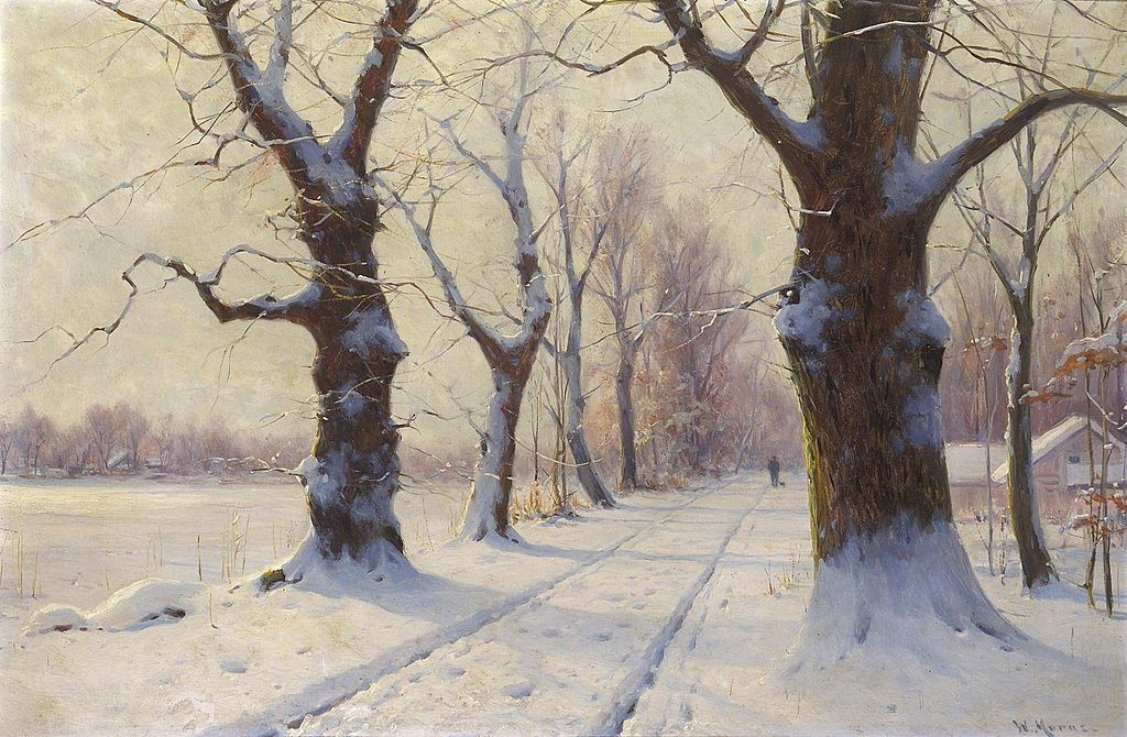 Alley in Winter, vintage artwork by Walter Moras, 12x8" (A4) Poster