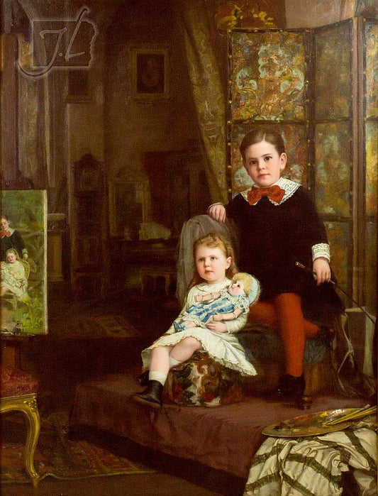 Boy and Girl Posing for their Portrait by Alfred M. Turner,A3(16x12")Poster
