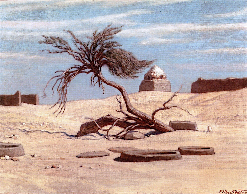 Tree and Graves on the Way to Tel El Armano, Egypt, vintage artwork by Elihu Vedder, 12x8" (A4) Poster